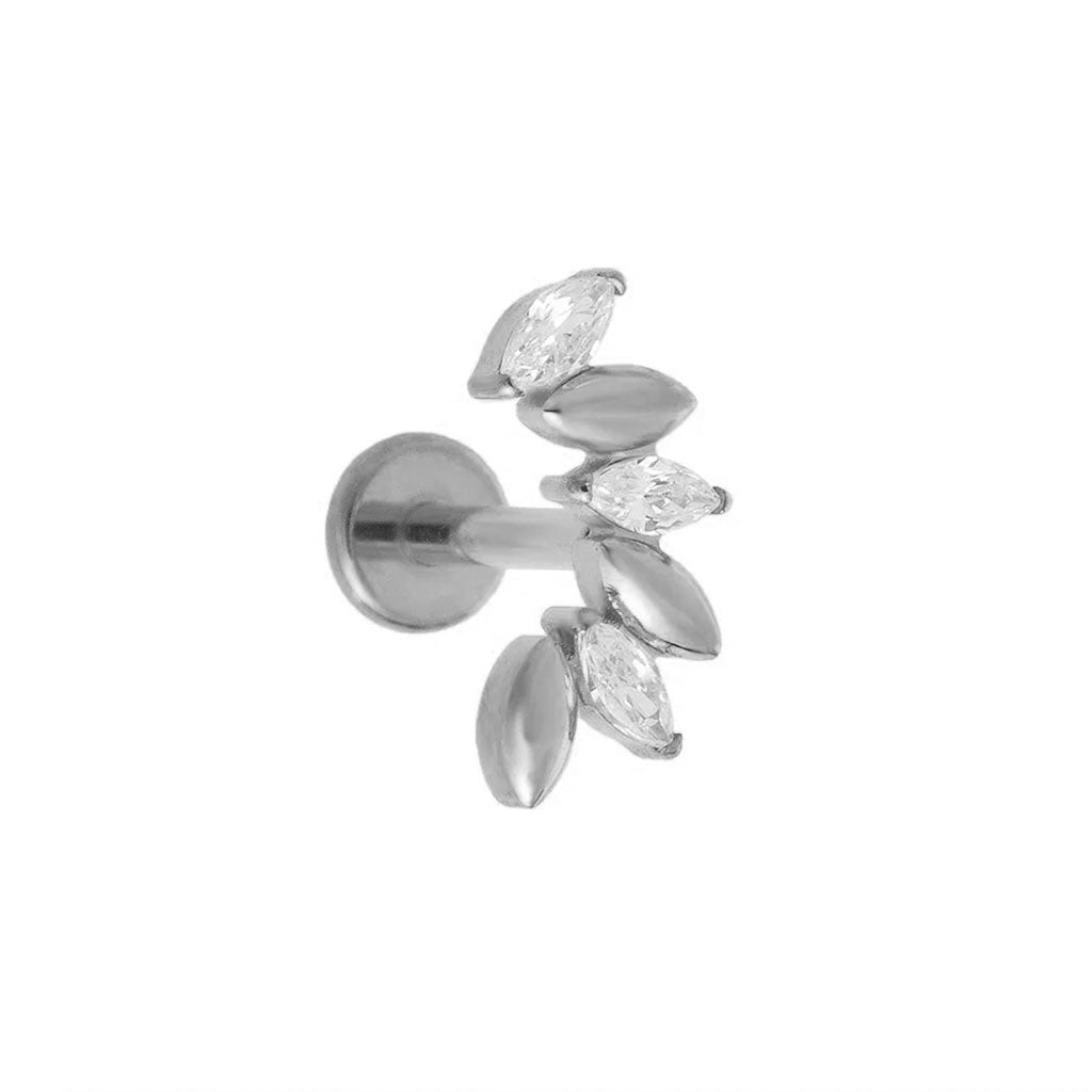 Titan Labret mit Innengewinde – Blätter-Design mit Kristallen