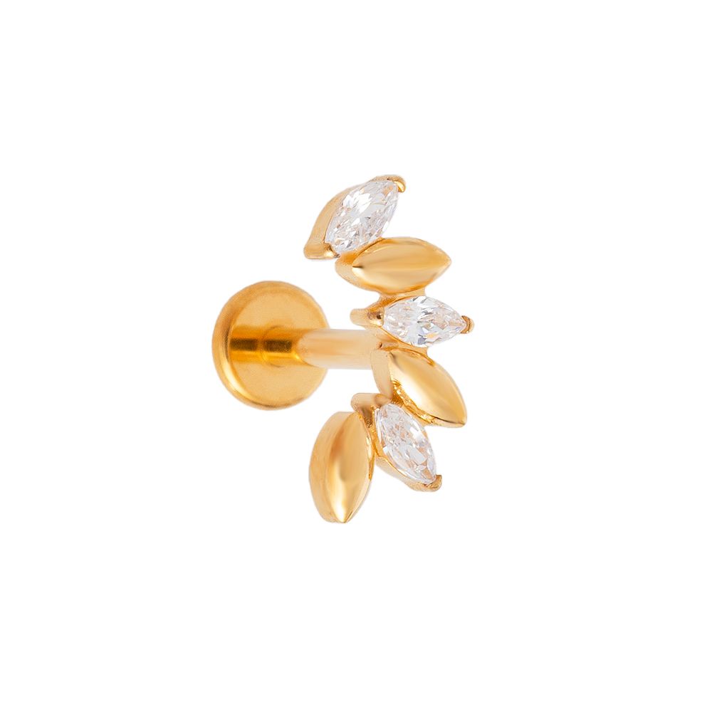 Titan Labret mit Innengewinde – Blätter-Design mit Kristallen