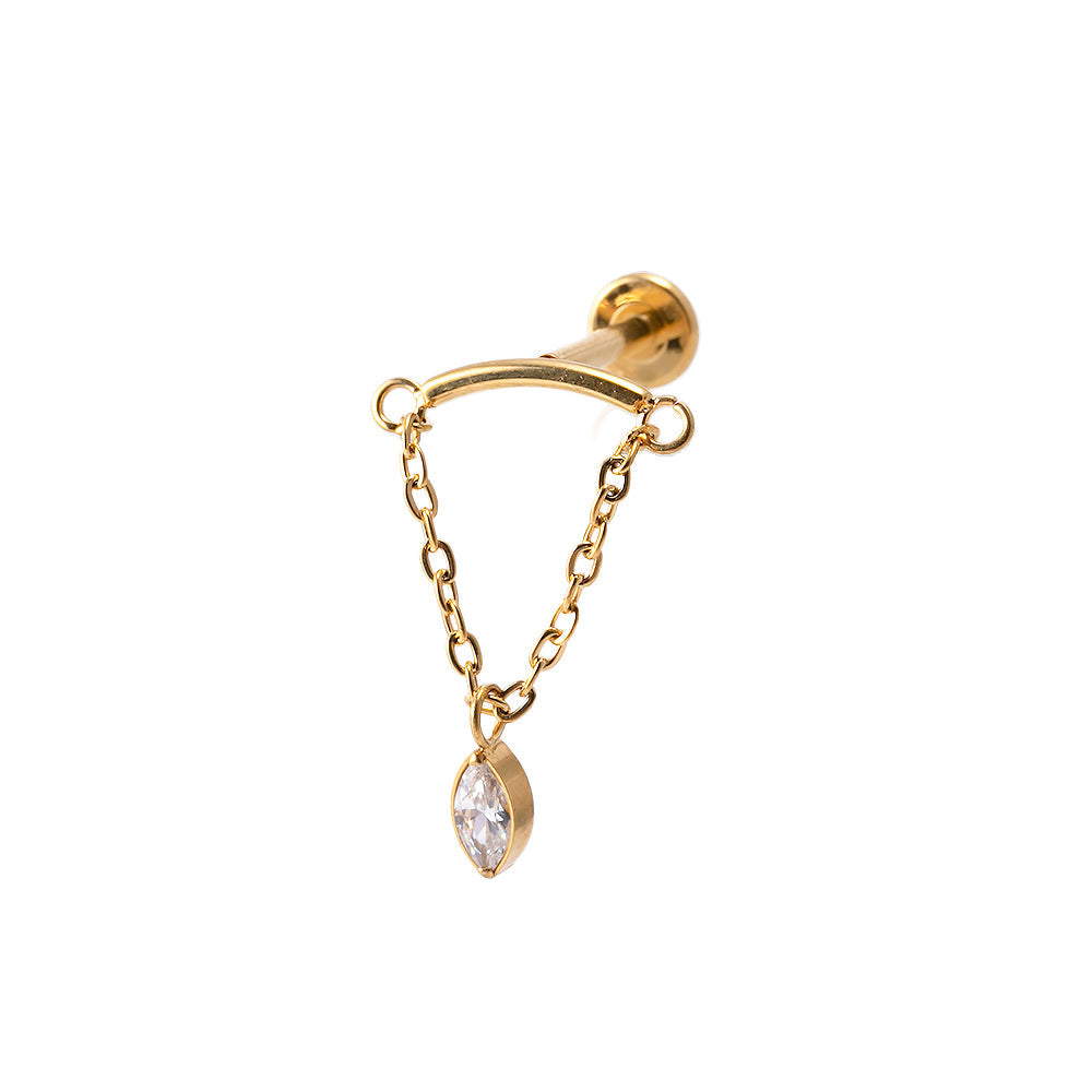 Titan - Schraubaufsatz mit Bogen & Kette & Kristalltropf & Labret 1.2X8mm