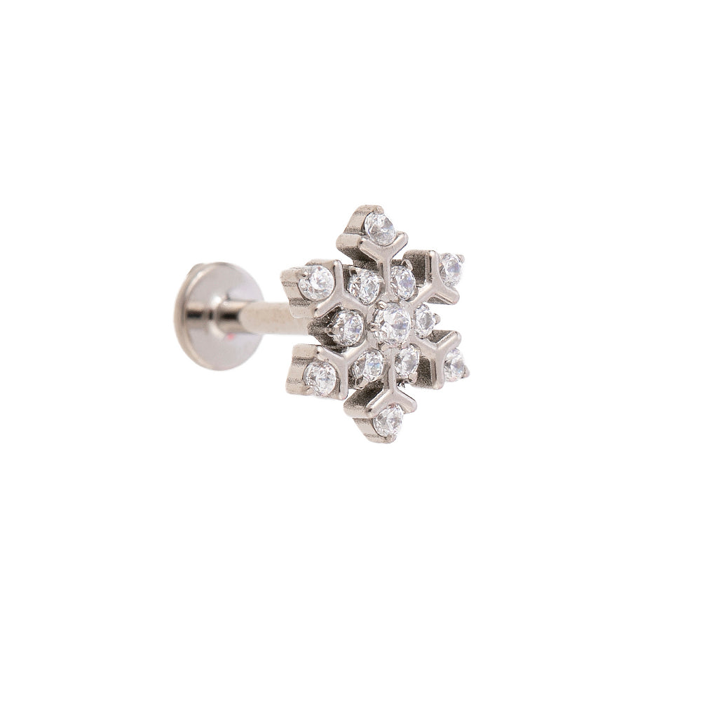 Titan Labret mit Innengewinde – Schneeflocke mit Kristallen
