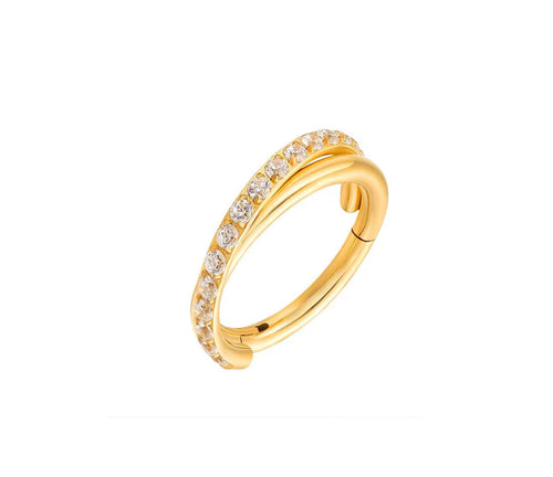 Titan  Segmentring 2 Ringe überkreuzt mit eingefasste Kristalle