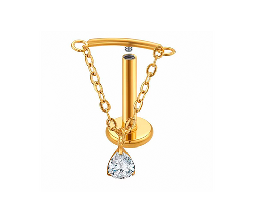 Titan - Schraubaufsatz mit Bogen & Kette & Kristall & Labret 1.2X8mm