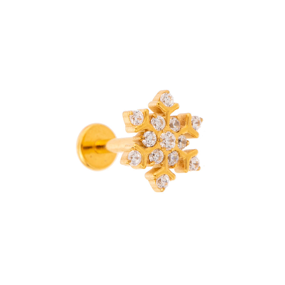 Titan Labret mit Innengewinde – Schneeflocke mit Kristallen